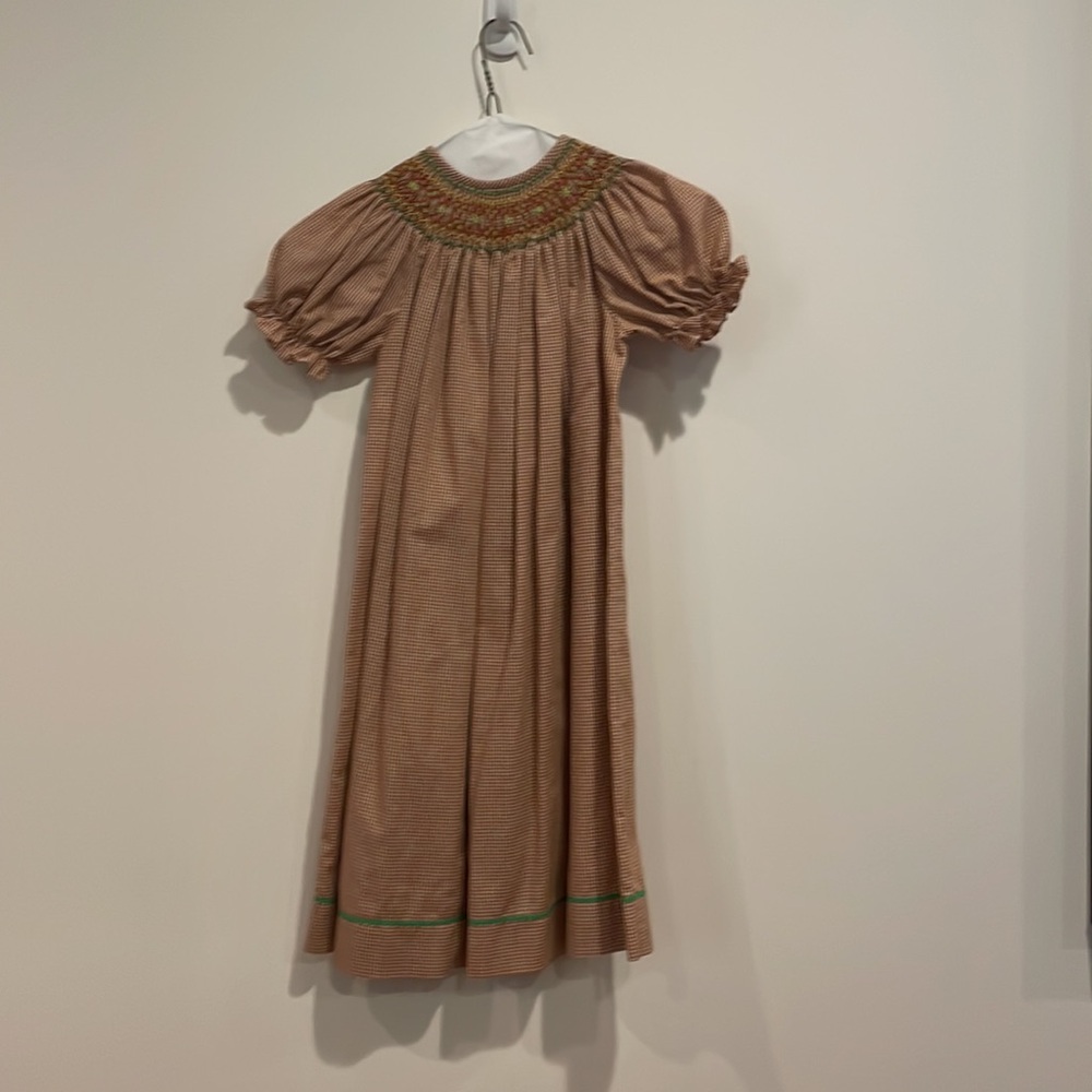 Thanksgiving Smocked Dress With Embroidered Neckline, size 7